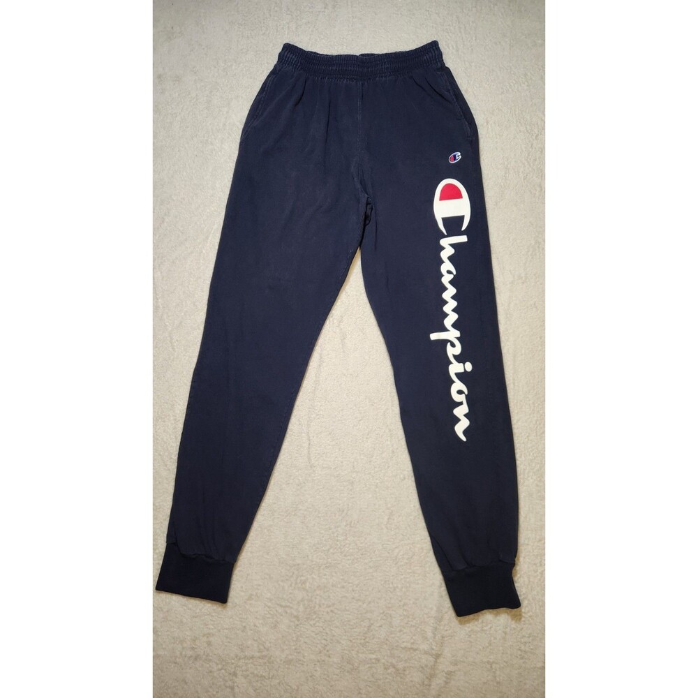 Champion Men's Medium Navy Blue Joggers Drawstring Elastic Waist Tapered Logo